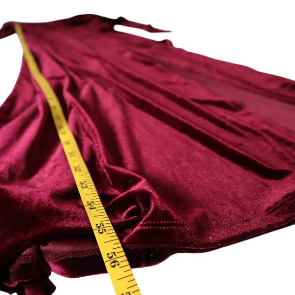 Rebecca B Womens Red Velvet Maxi Dress Size 12 Elegant Open Drape Back Leg Slit - Picture 13 of 13